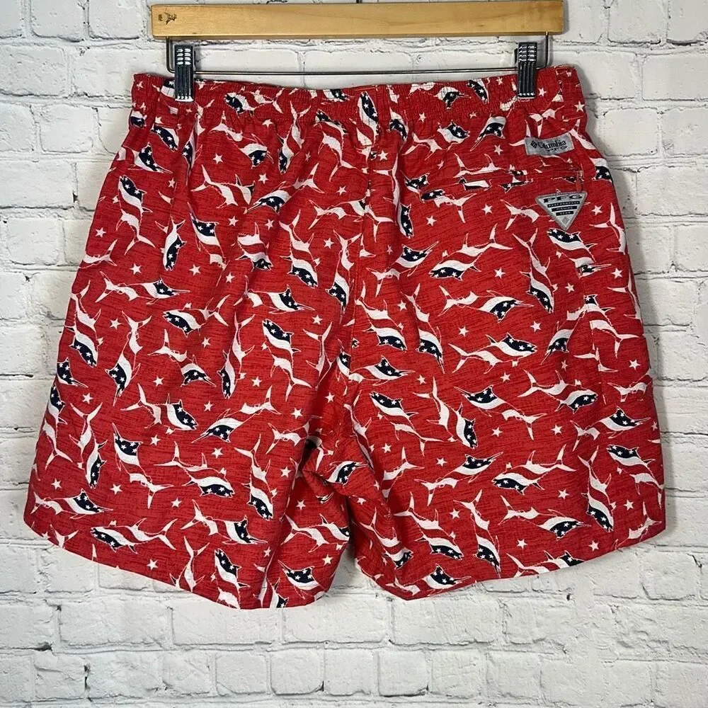 Columbia Patriotic Marlin Swimwear Board Shorts Swim Trunks size L Large‎ Red
